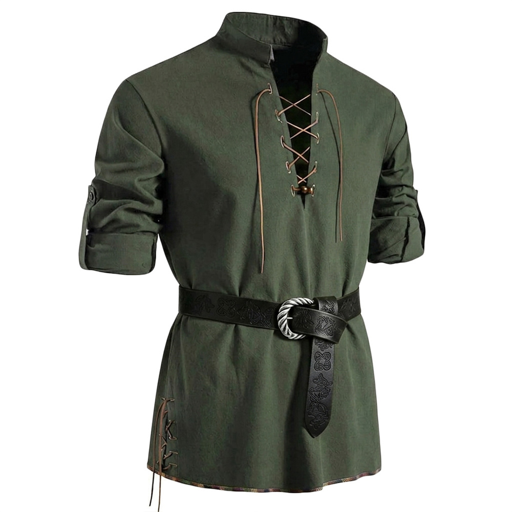 Men's Vintage Shirt Cotton Lon - Medieval Gothic Lace Up Pirate Shirt ulasan dan harga