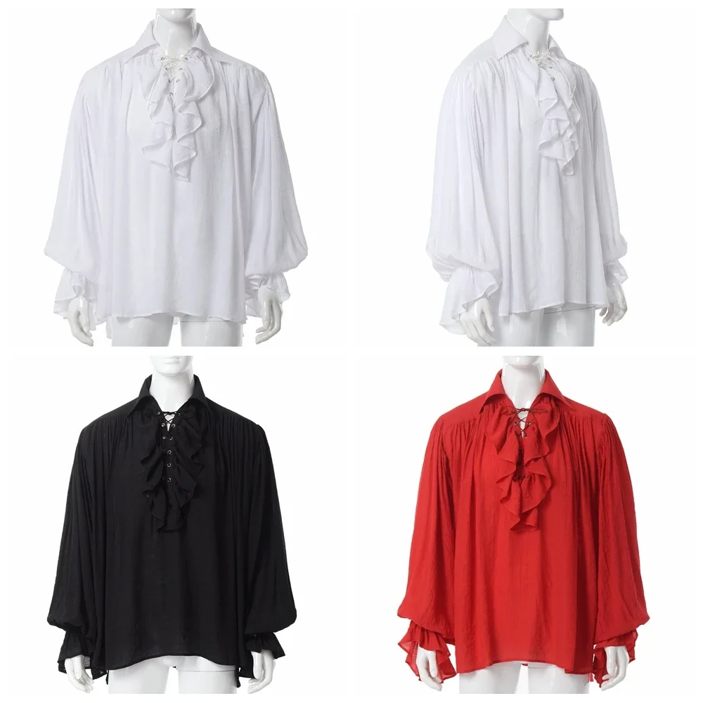 Men Pirate Shirt Vampire Princ - Medieval Gothic Lace Up Pirate Shirt ulasan dan harga