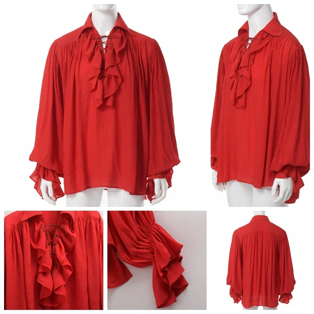 Men Pirate Shirt Vampire Princ - Medieval Gothic Lace Up Pirate Shirt ulasan dan harga