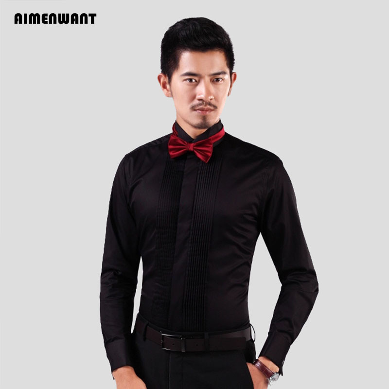 AIMENWANT 2024 Tuxedo Shirts M - Mandarin Collar Formal Shirt Slim Fit ulasan dan harga