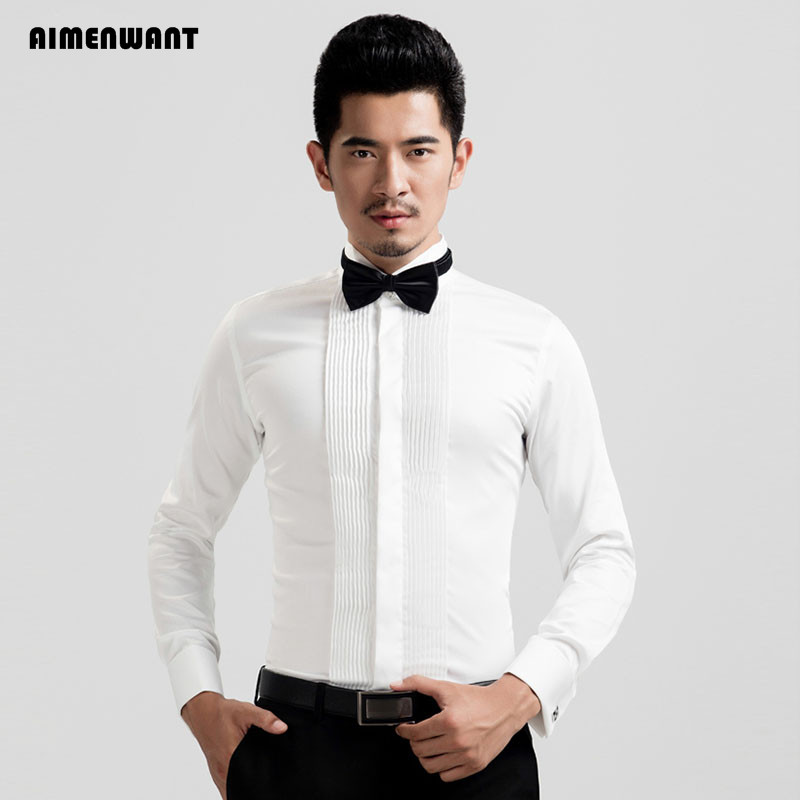 AIMENWANT 2024 Tuxedo Shirts M - Mandarin Collar Formal Shirt Slim Fit ulasan dan harga
