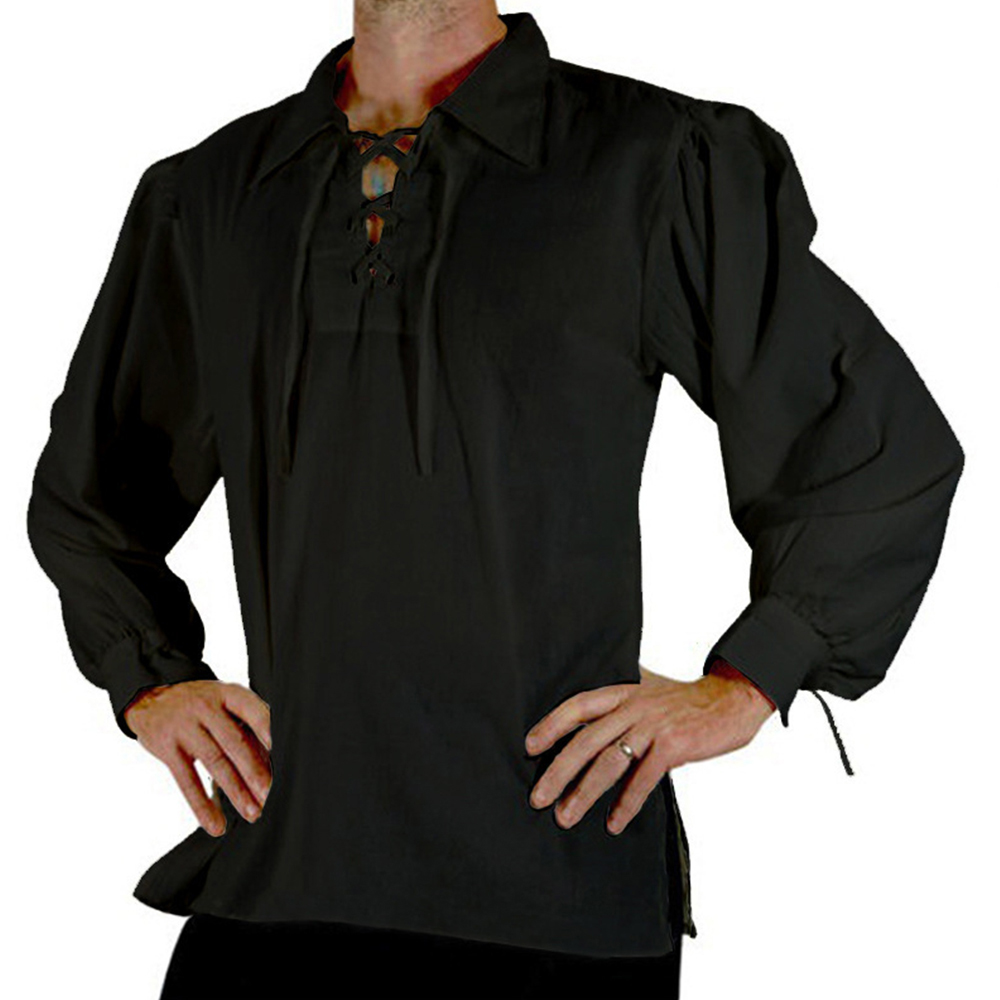 Men Medieval Renaissance Costu - Medieval Gothic Lace Up Pirate Shirt ulasan dan harga