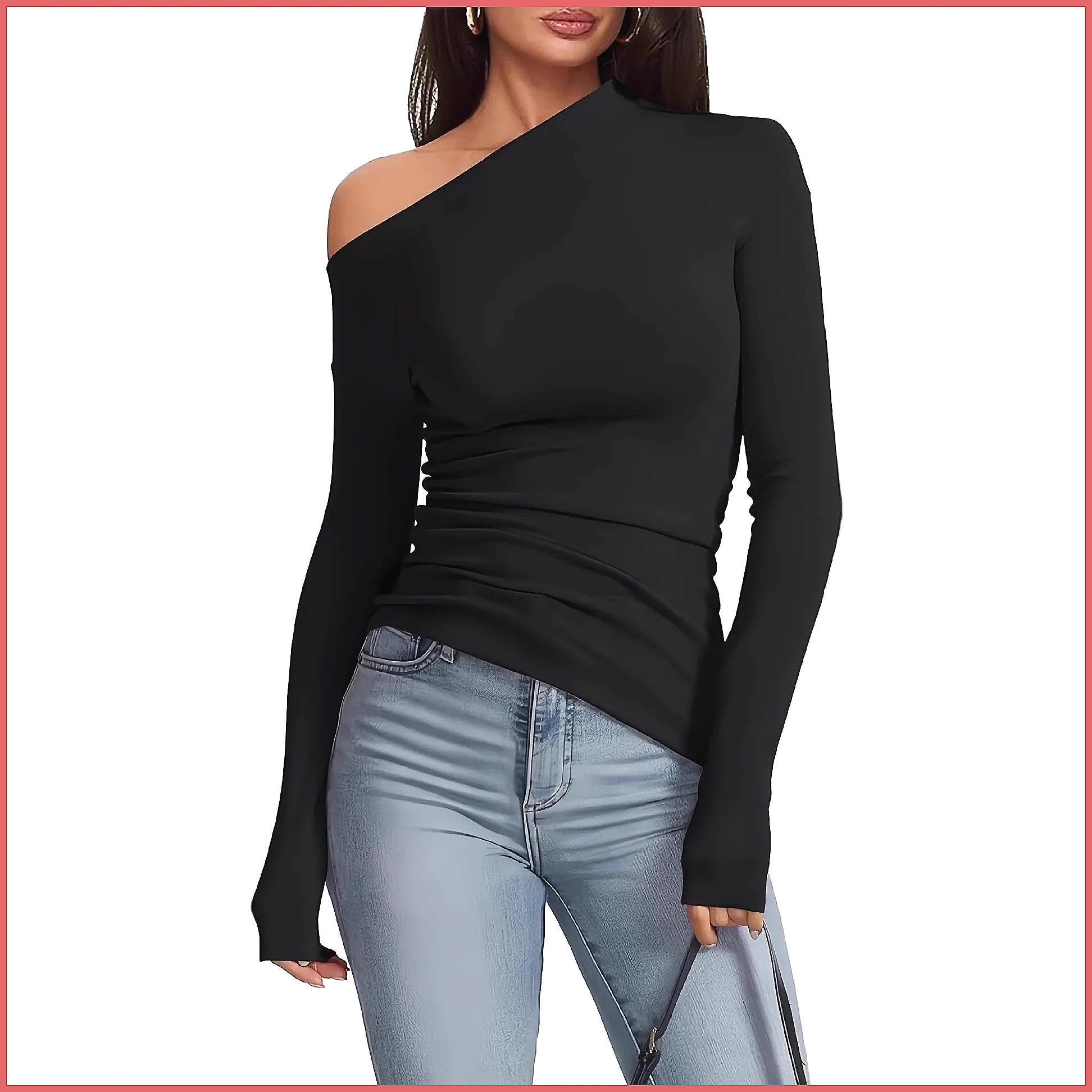 Off-Shoulder Long Sleeve T-Shi - T-Shirts ulasan dan harga