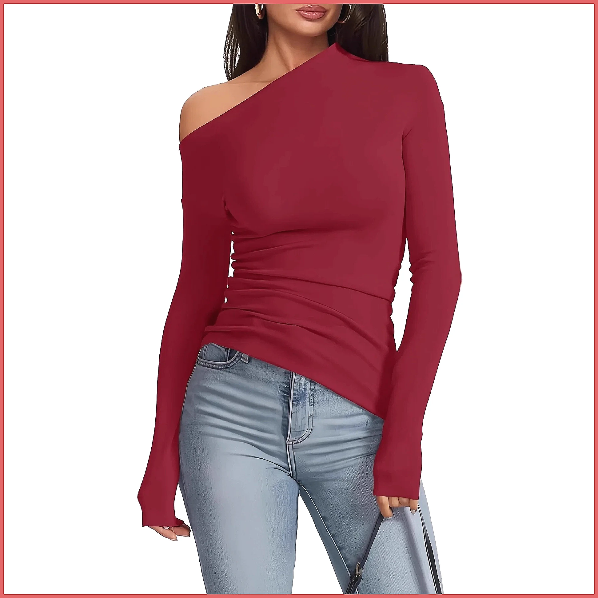 Off-Shoulder Long Sleeve T-Shi - T-Shirts ulasan dan harga