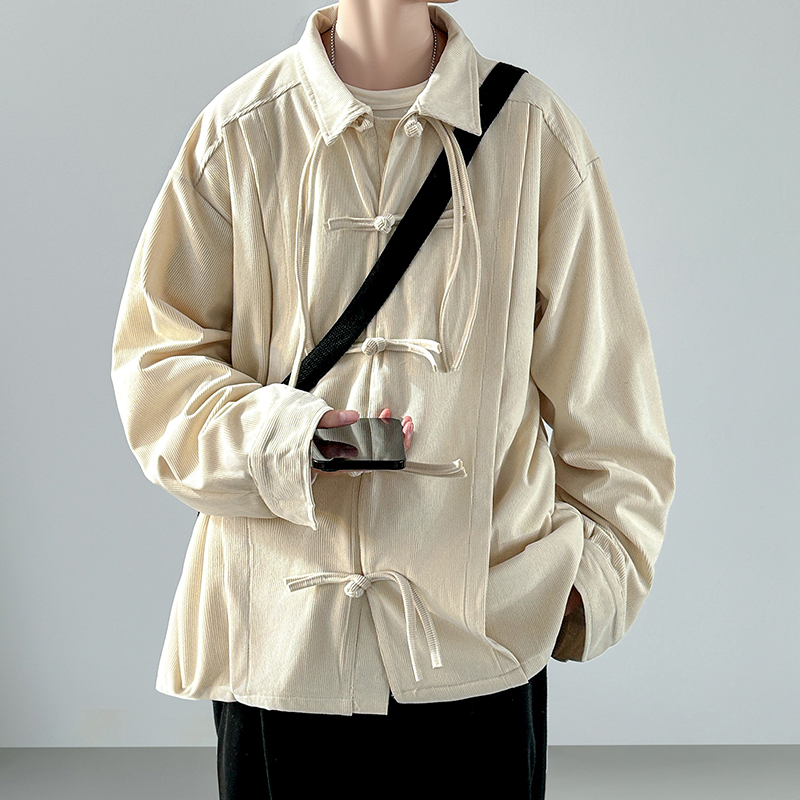 2025 Men Retro Chinese Style C - Corduroy Button Up Shirt Men ulasan dan harga
