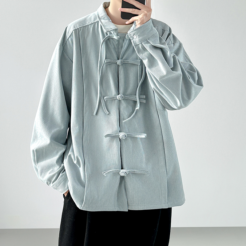 2025 Men Retro Chinese Style C - Corduroy Button Up Shirt Men ulasan dan harga