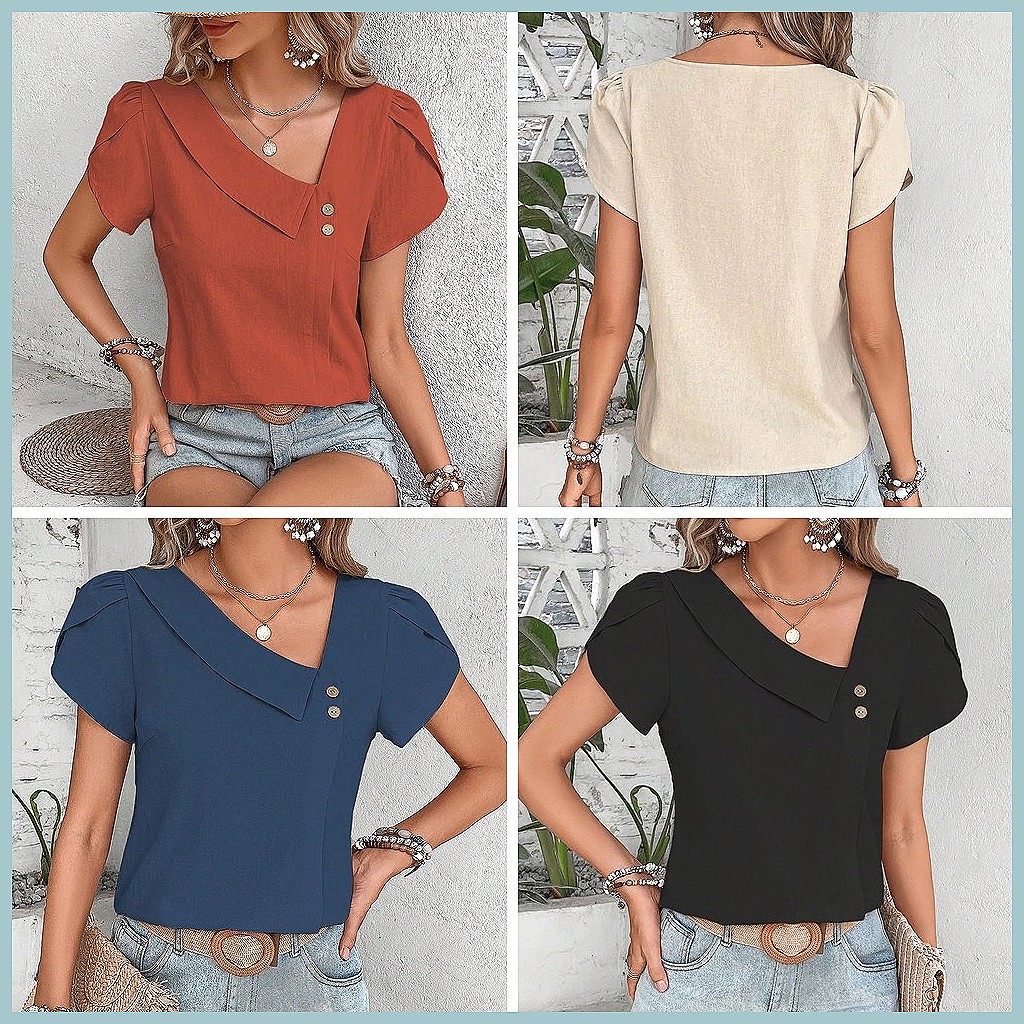 2024 Summer Vintage Solid Colo - Shirts ulasan dan harga