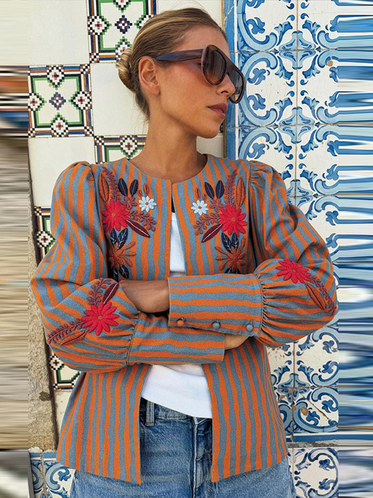 2026 Early Autumn Striped Flow - Jackets ulasan dan harga