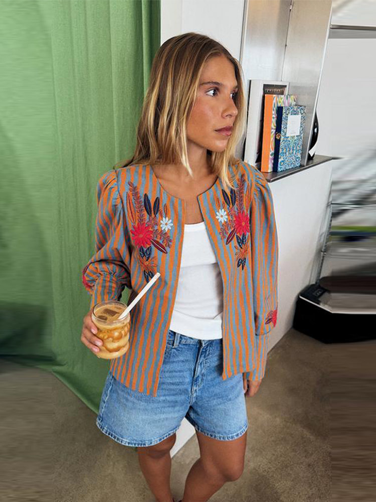 2026 Early Autumn Striped Flow - Jackets ulasan dan harga