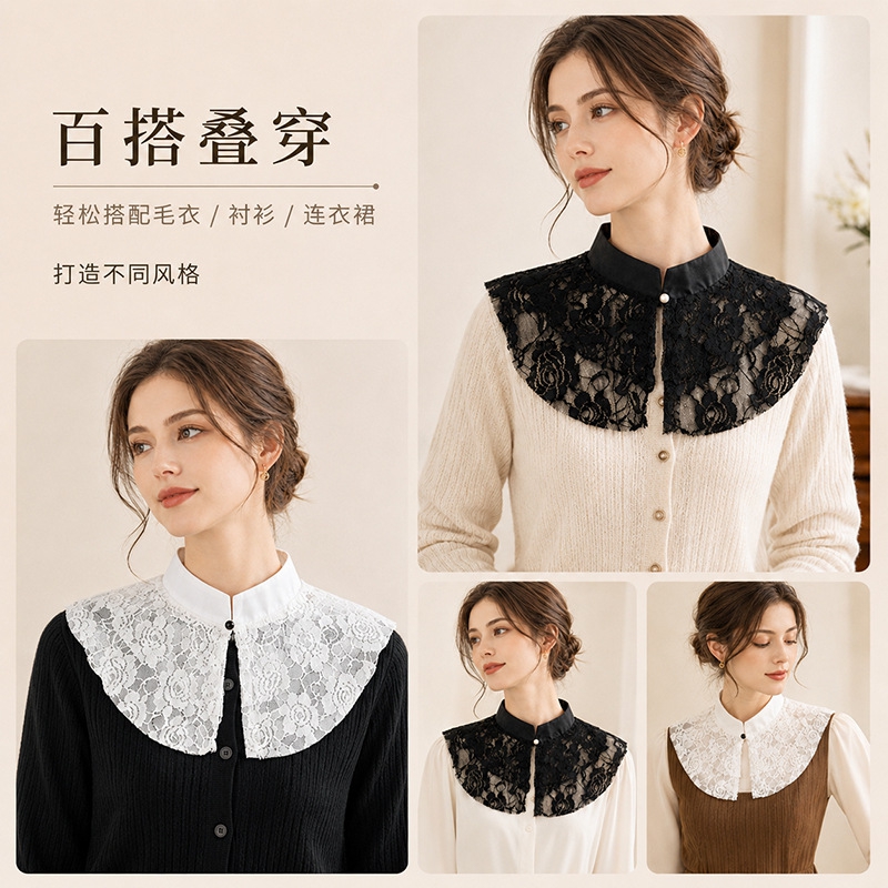 Elegant Lace Floral False Coll - Shirts ulasan dan harga