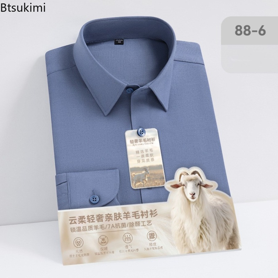 New Hight Quality Wool Modal L - Mandarin Collar Formal Shirt Slim Fit ulasan dan harga