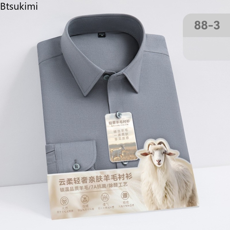 New Hight Quality Wool Modal L - Mandarin Collar Formal Shirt Slim Fit ulasan dan harga