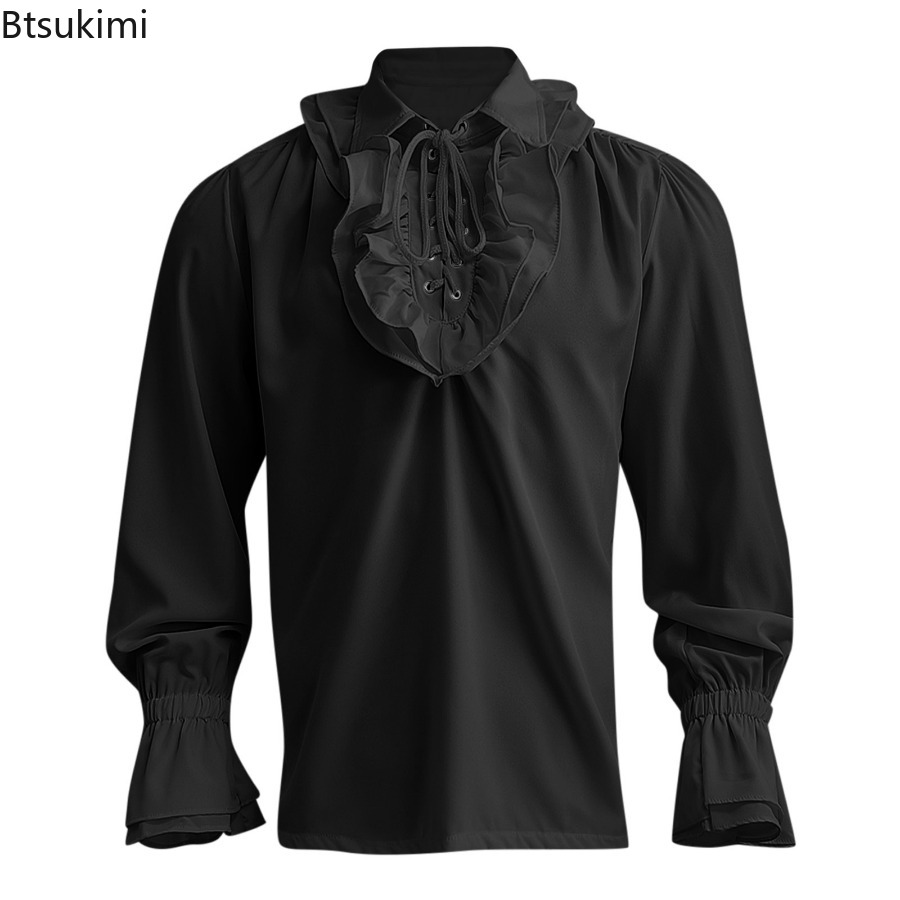 Men's Medieval Renaissance Pir - Medieval Gothic Lace Up Pirate Shirt ulasan dan harga